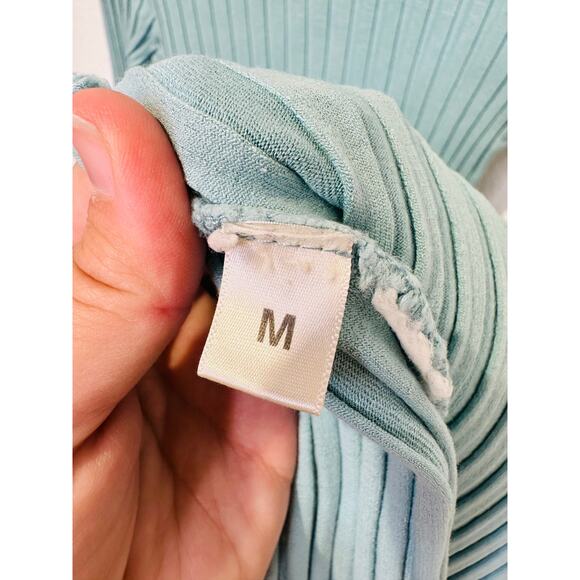 SIMON MILLER Teal Light Blue Ribbed Long Sleeve Fitted Maxi Dress Size Medium - Picture 11 of 14